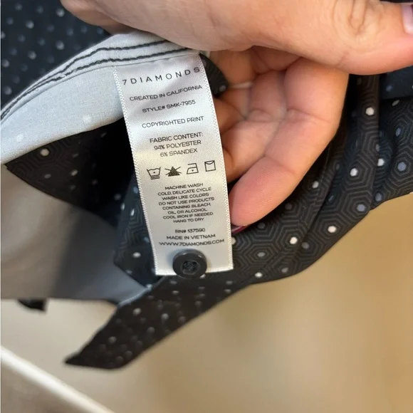 7Diamonds Rylee 4 Way Stretch Black‎ Gray Patterned Men's Button Up Shirt Large - Picture 8 of 8